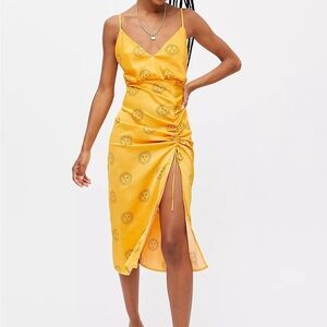 UO Yellow Sunburst Sun Slip Dress Side Slit Size small midi length